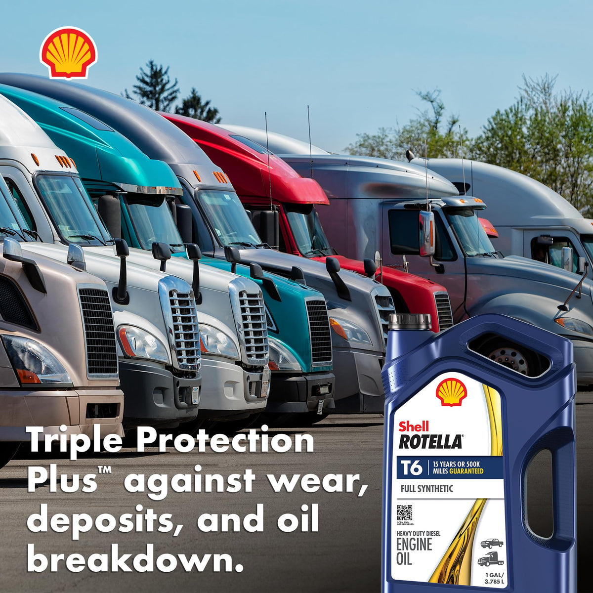 Shell Rotella T6 Full Synthetic 15W-40 Diesel Engine Oil, 1 Gallon (3 Pack)