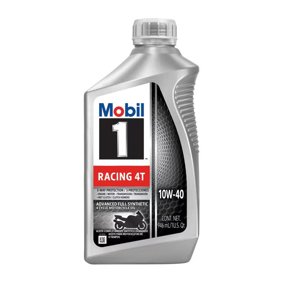 Mobil 1 Racing 4T Full Synthetic Motorcycle Oil 10W-40, 6-1 Quart (32 fl oz)