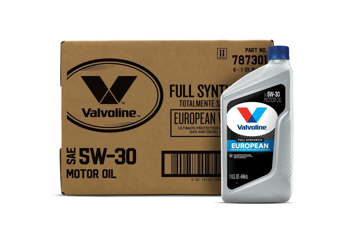 Valvoline European Full Synthetic MST 5W-30 Motor Oil — Full Box (6 x 1 qt) — original packaging.