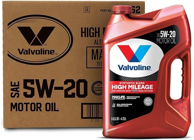 Valvoline High Mileage MaxLife Synthetic Blend 5W-20 — original carton with matching 5 QT bottle; full box contains 3 bottles.