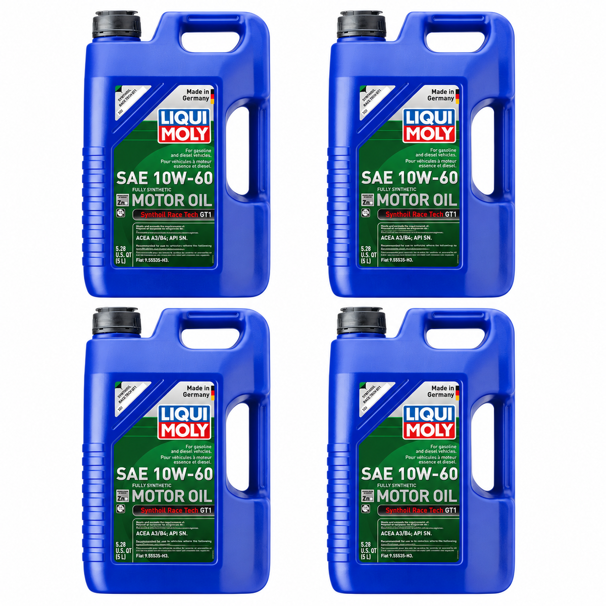 LIQUI MOLY Synthoil Race Tech GT1 SAE 10W-60, 2024, 4 x 5 L on white