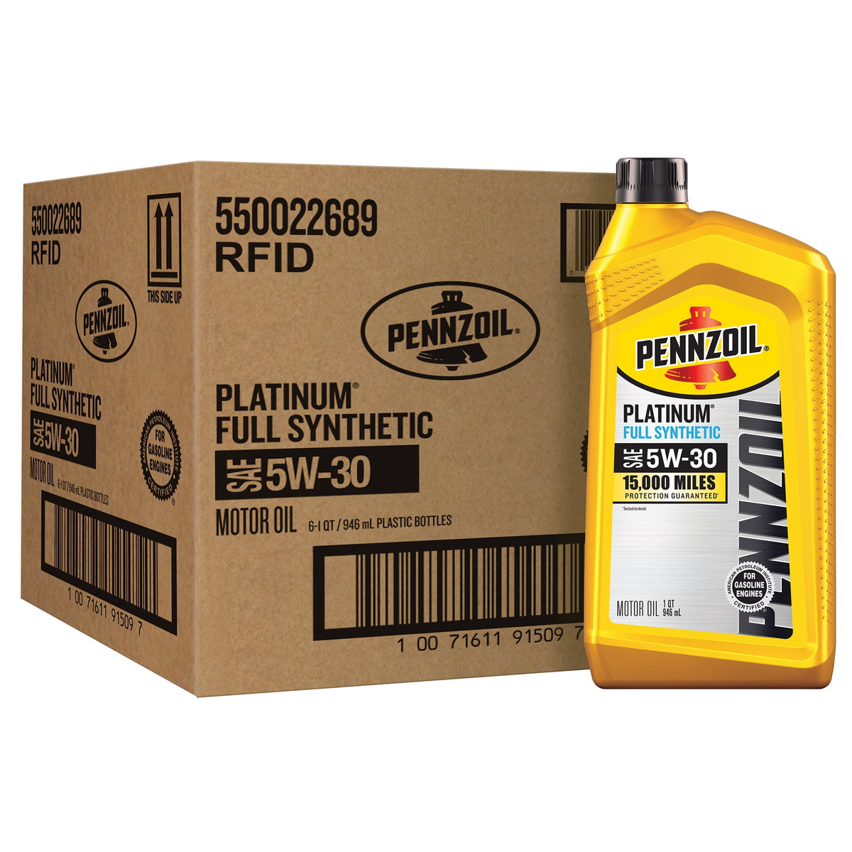 Pennzoil Platinum Full Synthetic 5W-30 — original six-quart carton and bottle
