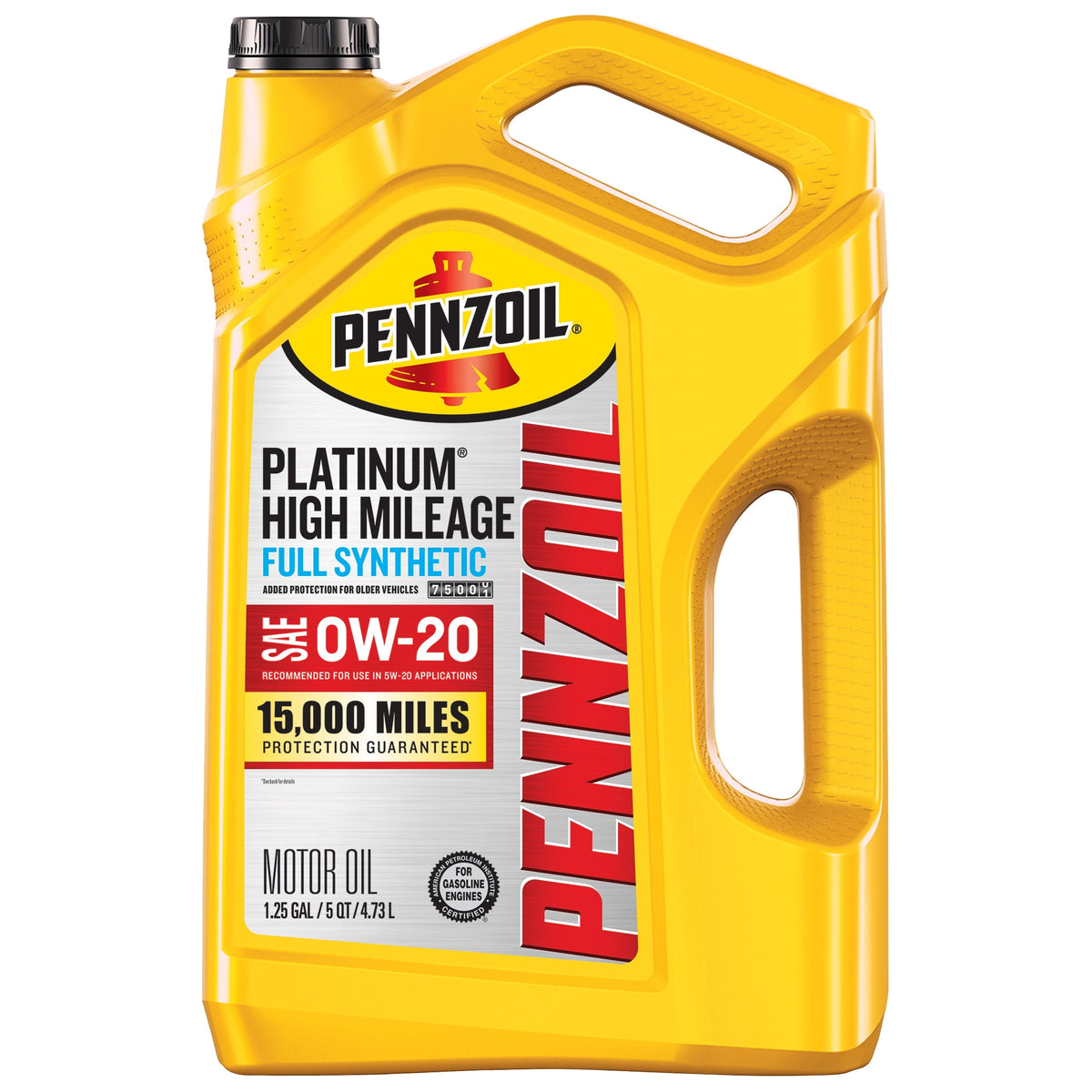 Pennzoil Platinum High Mileage Full Synthetic 0W-20 — one 5-quart jug