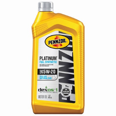 Pennzoil Platinum Full Synthetic 5W-20 Motor Oil — 1 Quart bottle shown; sold in a six-pack product photo