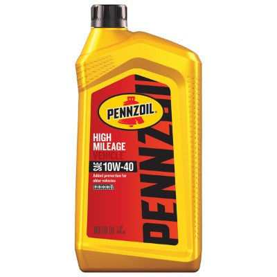 Pennzoil High Mileage Synthetic Blend 10W-40 Motor Oil — 1 Quart bottle shown; sold in a six-pack product photo