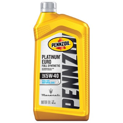 Pennzoil Platinum Euro Full Synthetic for Maserati 5W-40 Motor Oil — 1 Quart bottle shown; sold in a six-pack product photo