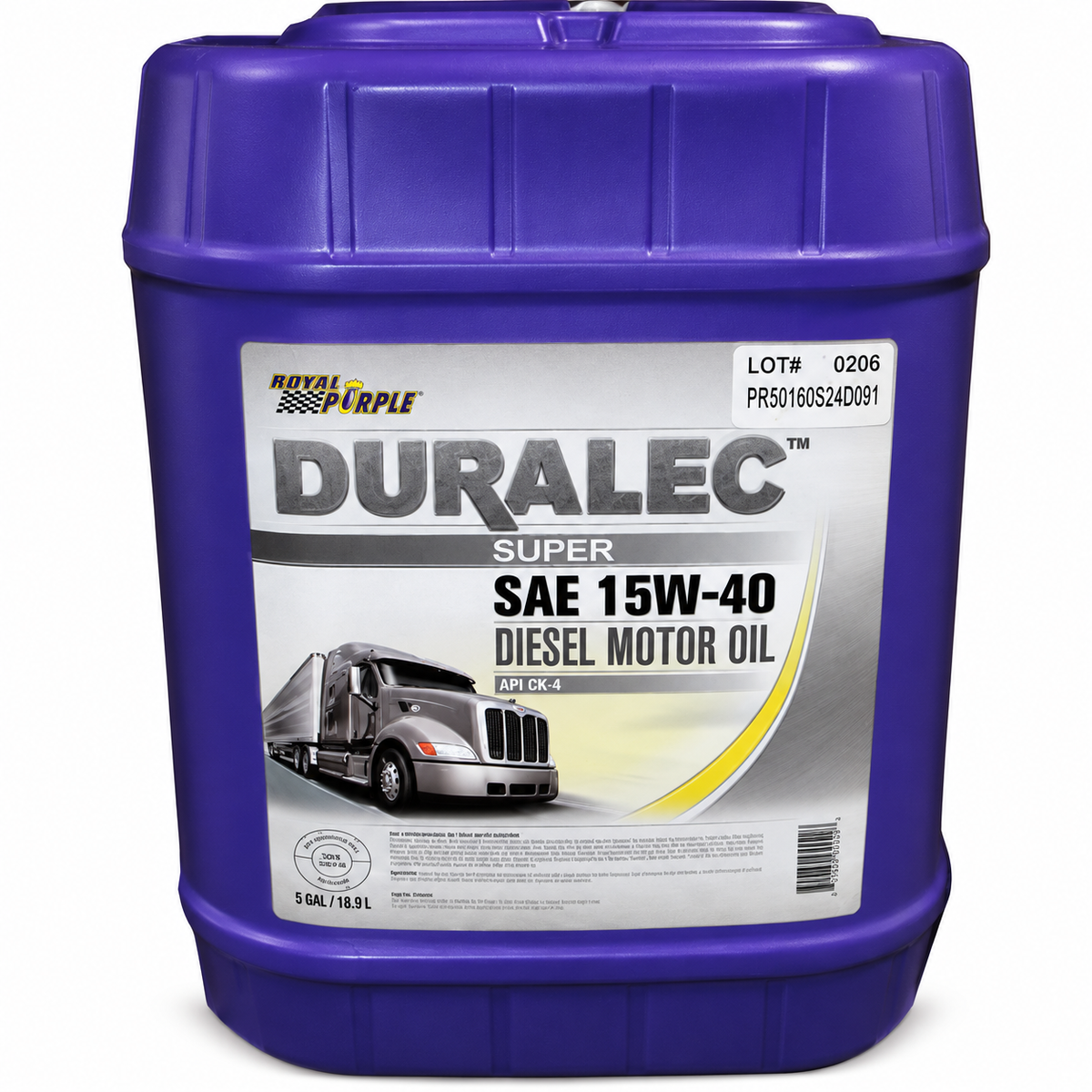 Royal Purple Duralec Super Synthetic Diesel Motor Oil 15W-40 in a 5-Gallon Pail
