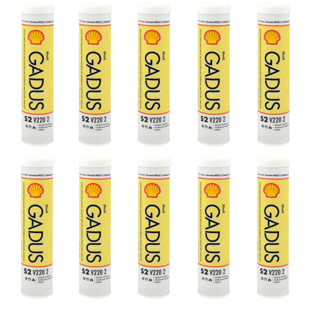 Shell Gadus S2 V220 NLGI 2 Grease, 400 g Tubes, Case of 10