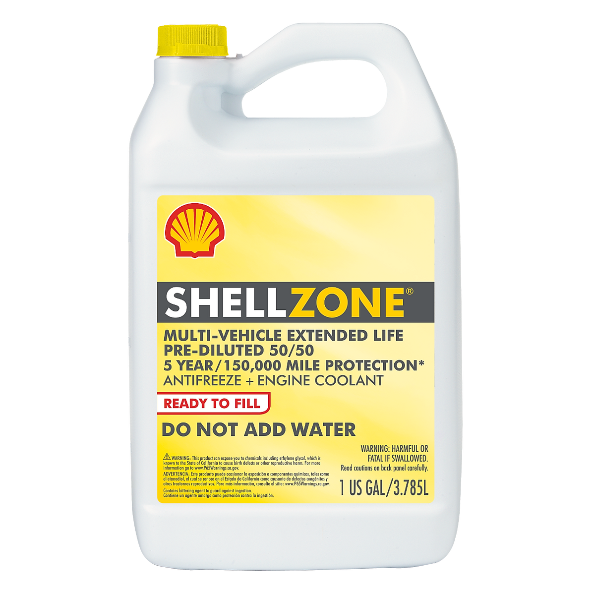 ShellZone Multi-Vehicle Antifreeze/Coolant, Yellow 50/50 Pre-Diluted, 1 Gallon, Case of 6 — individual container shown