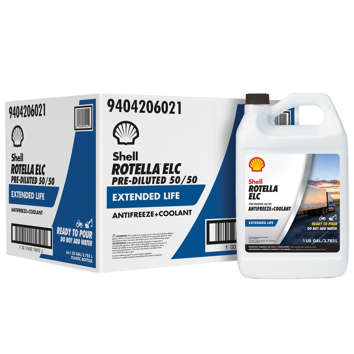 Shell Rotella ELC Antifreeze/Coolant, Red 50/50 Pre-Diluted, 1 Gallon, Case of 6