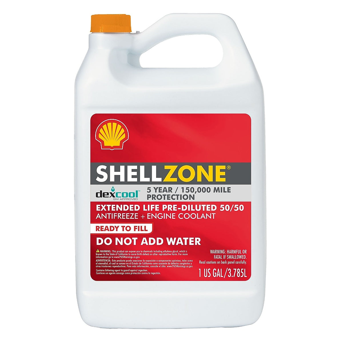 ShellZone DEX-COOL Antifreeze/Coolant, Orange 50/50 Pre-Diluted, 1 Gallon, Case of 6 — individual container shown