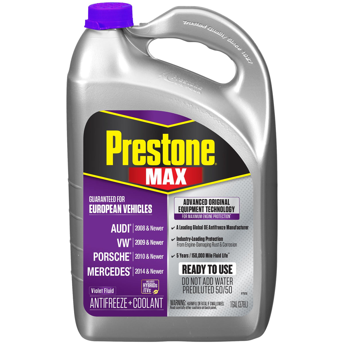 Prestone AF6510 MAX European Vehicles Violet Antifreeze and Coolant, 1 Gallon, Pack of 6