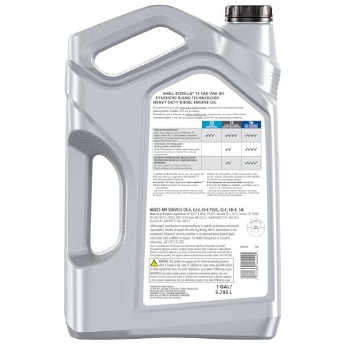 Shell Rotella T5 Synthetic Blend 15W-40 Diesel Engine Oil, 1 Gallon (3 Pack)