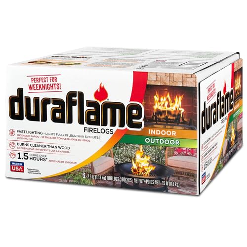 Duraflame 2.5lb Indoor Outdoor Quick Light Firelog for Camping, Firepits, Bonfires, and Fireplaces, 1.5 Hour Long Burn Time, 6 Pack