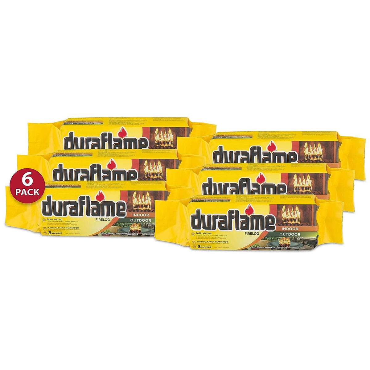 Duraflame 6-Pack Indoor/Outdoor Logs for Fireplace & Fire Pit, 3-Hour Burn, 4.5lb Each