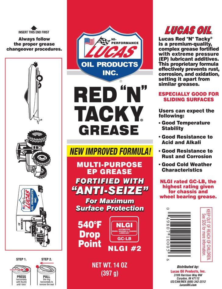 Lucas Oil 10005 Red 'N' Tacky Grease