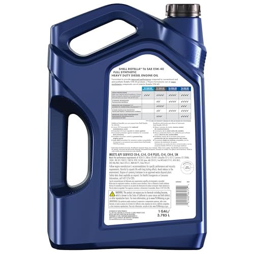Shell Rotella T6 Full Synthetic 15W-40 Diesel Engine Oil, 1 Gallon (3 Pack)