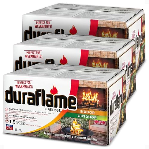 Duraflame 18-Pack Firelogs, Wood Alternative for Indoor or Outdoor Fireplace, 2.5 lb Each - Fast Lighting, Burns Over 1.5 Hours, Log for Open-Hearth Fireplaces, Bonfires, Fire Pits and Campfires