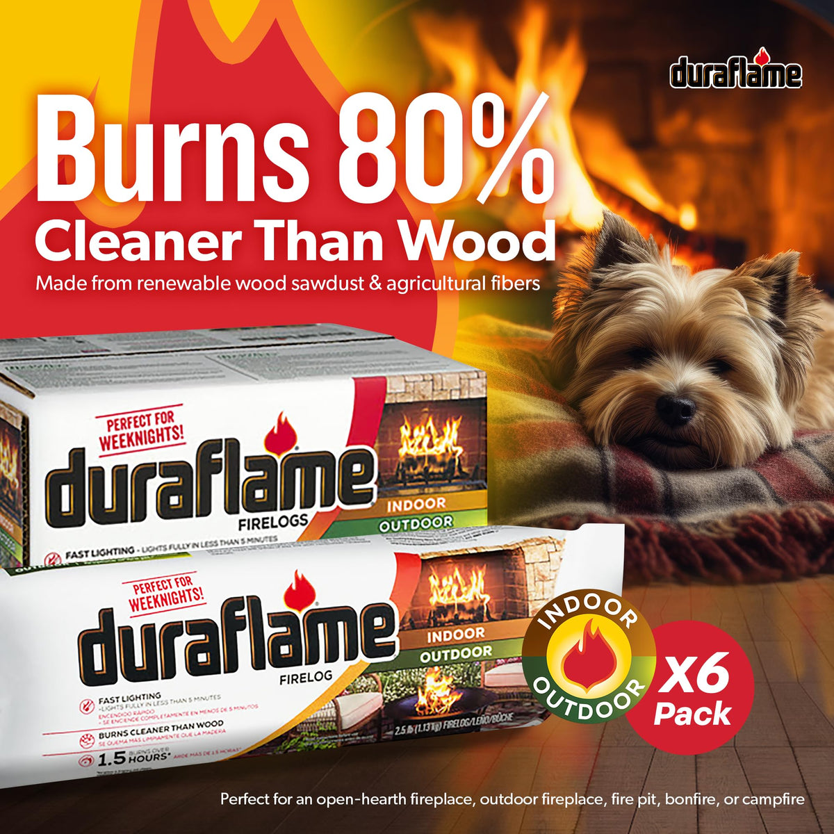 Duraflame 2.5-lb 1.5-Hour Burn Indoor/Outdoor Firelog (12-Count) - Perfect Fire-Log Substitute for Your Fireplace, Great for a Campfire, Chimney-Safe, Easy to Use, Fast Lighting with Starter (2 Items)