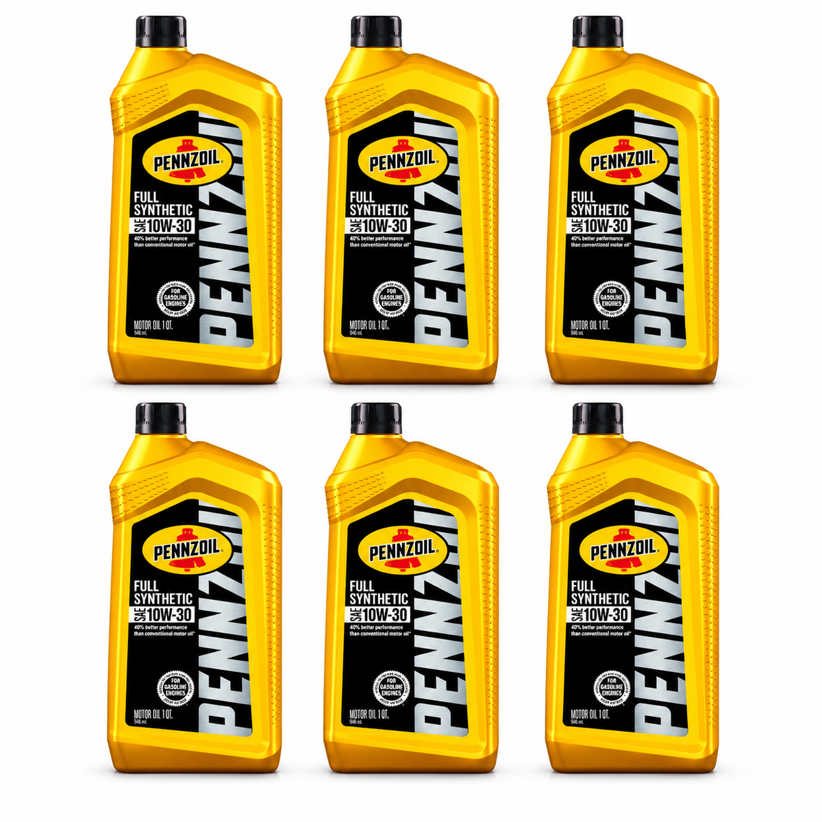 Pennzoil Full Synthetic 10W-30 Motor Oil — six 1-quart bottles