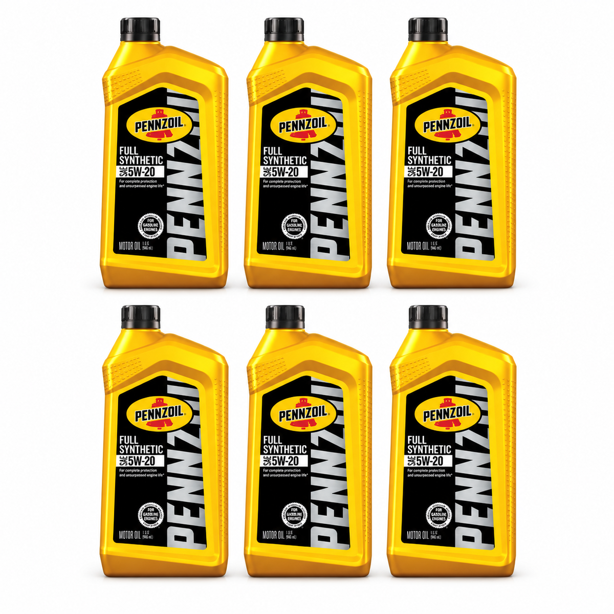 Pennzoil Full Synthetic 5W-20 Motor Oil — six 1-quart bottles