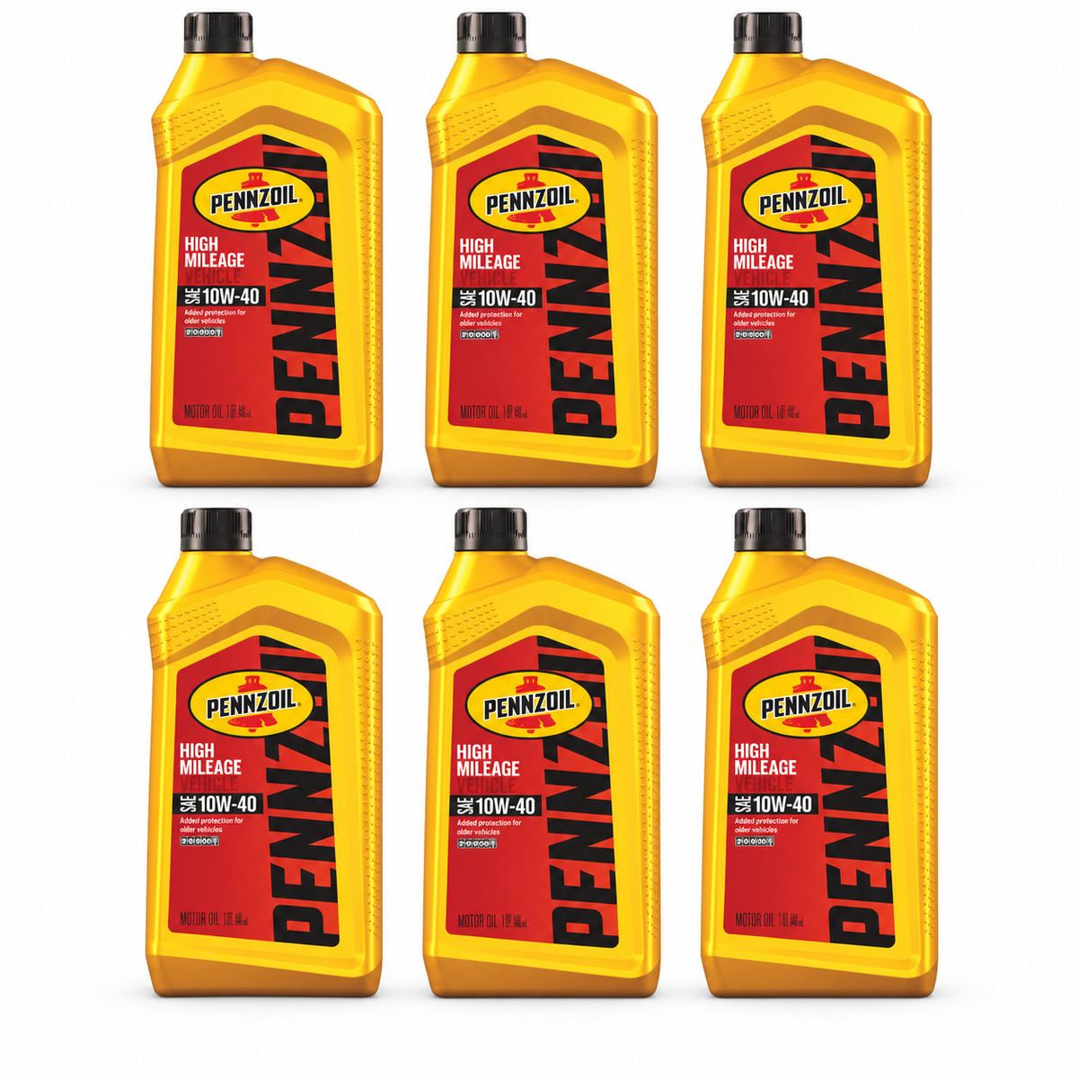 Pennzoil High Mileage Synthetic Blend 10W-40 Motor Oil — six 1-quart bottles