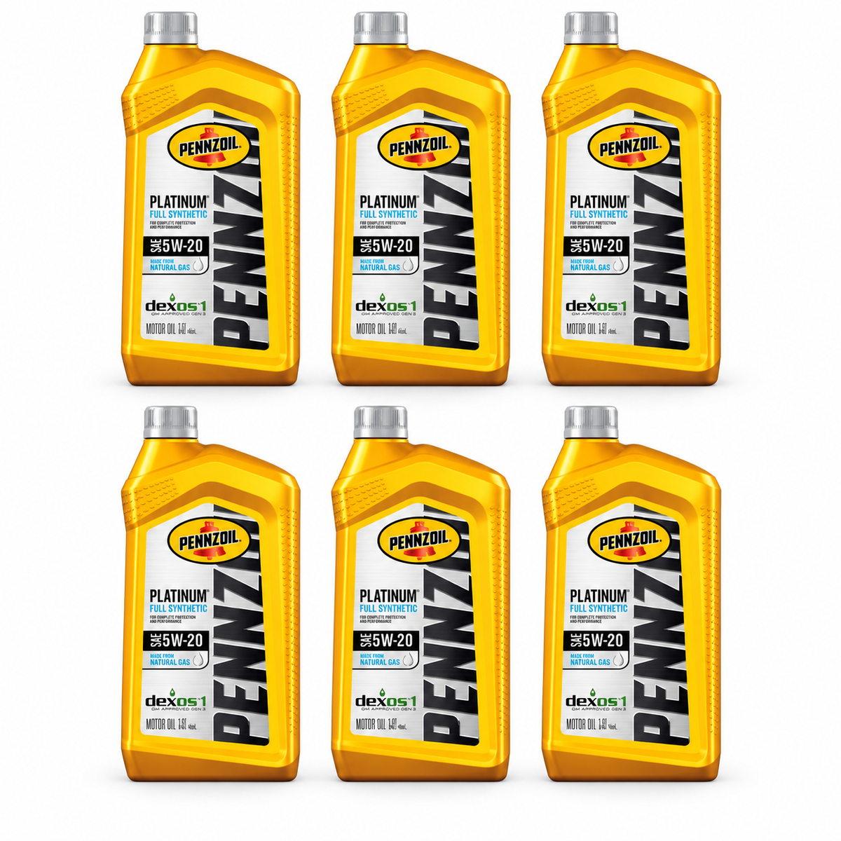 Pennzoil Platinum Full Synthetic 5W-20 Motor Oil — six 1-quart bottles