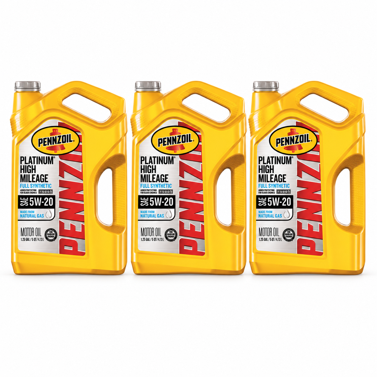 Pennzoil Platinum High Mileage Full Synthetic 5W-20 Motor Oil — three-jug full case