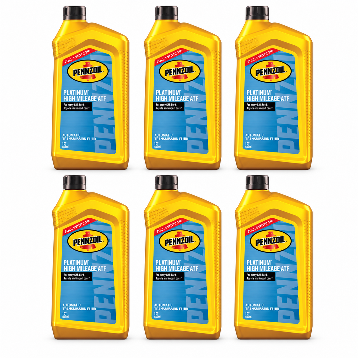 Pennzoil Platinum High Mileage Full Synthetic ATF — six 1-quart bottles