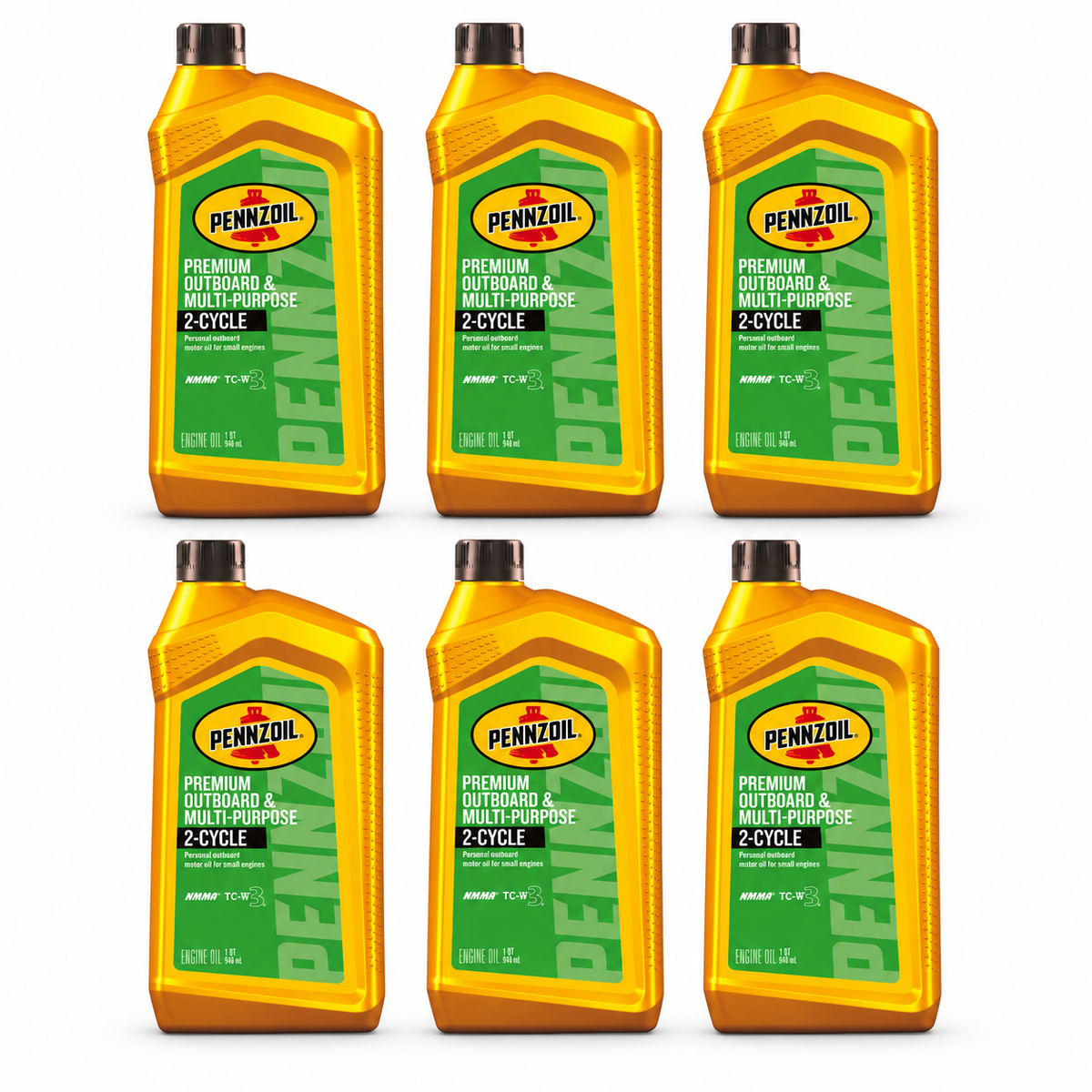 Pennzoil Premium Outboard 2-Cycle Oil — six 1-quart bottles