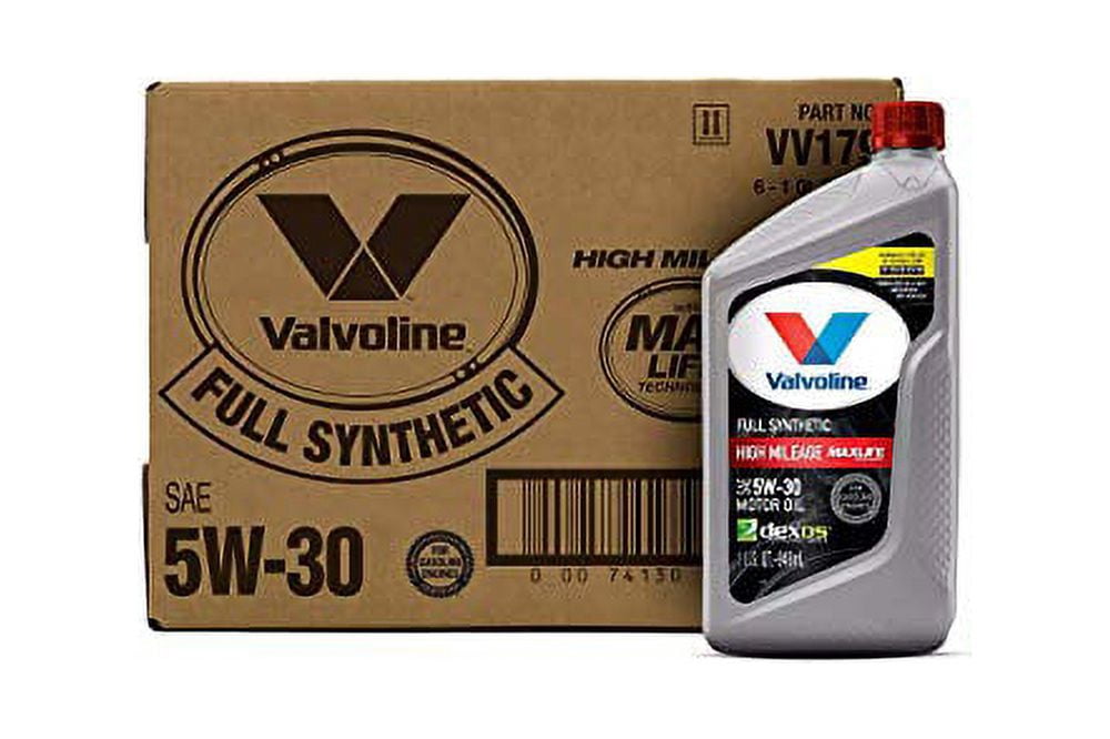Valvoline MaxLife High Mileage Full Synthetic 5W-30 Motor Oil — Full Box (6 x 1 qt) — original carton and matching quart bottle; six bottles total.