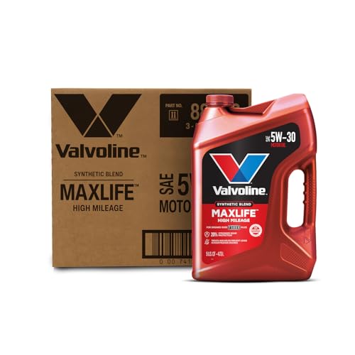 Valvoline High Mileage MaxLife Synthetic Blend 5W-30 — original carton with matching 5 QT bottle; full box contains 3 bottles.