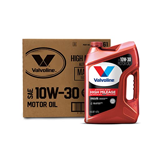 Valvoline High Mileage MaxLife Synthetic Blend 10W-30 — original carton with matching 5 QT bottle; full box contains 3 bottles.