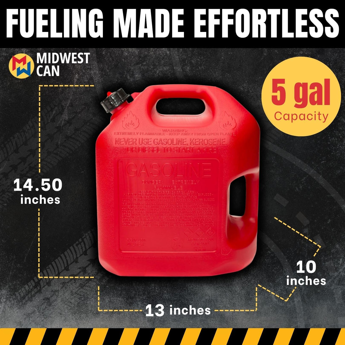 Midwest Can Company 5610 5 Gallon Gas Can Fuel Container Jugs w/Spout (2 Pack)