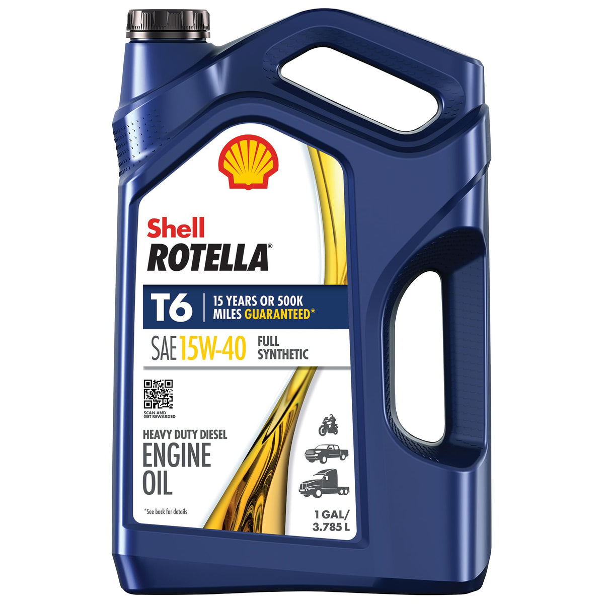 Shell Rotella T6 Full Synthetic 15W-40 Diesel Engine Oil, 1 Gallon (3 Pack)
