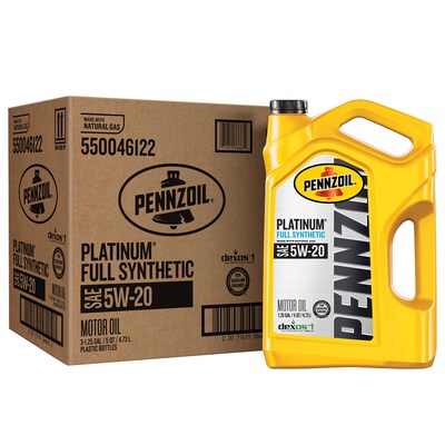 Pennzoil Platinum Full Synthetic 5W-20 — original carton containing three 5-quart jugs