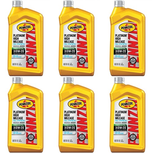 Pennzoil Platinum High Mileage Full Synthetic 0W-20 — product bottle reference; select case quantity