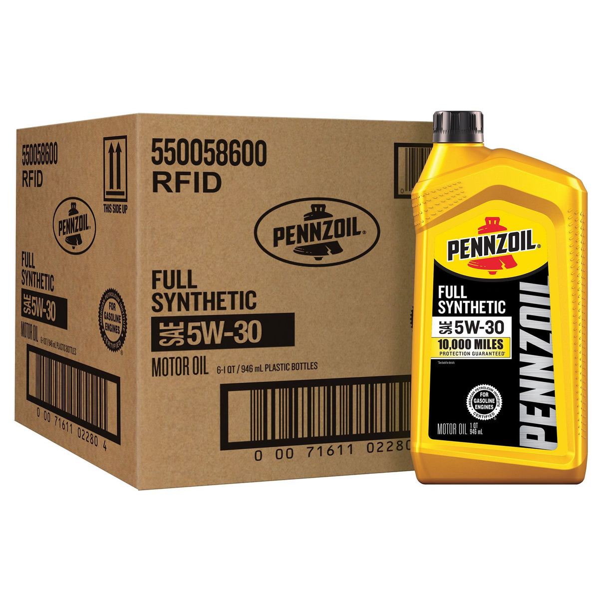 Pennzoil Full Synthetic 5W-30 — original six-quart carton and bottle