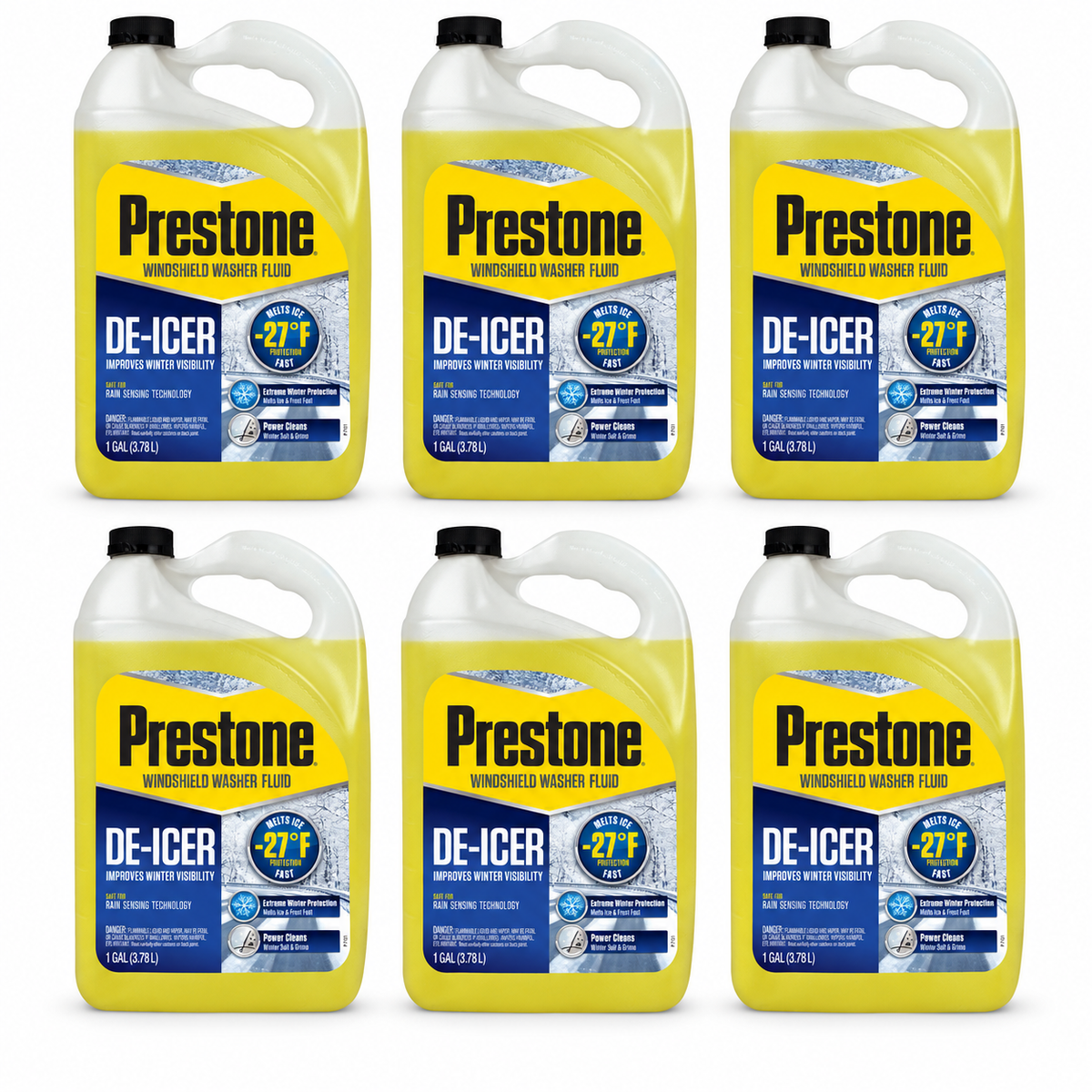 Prestone De-Icer Winter Windshield Washer Fluid, 1 Gallon - six 1-gallon bottles