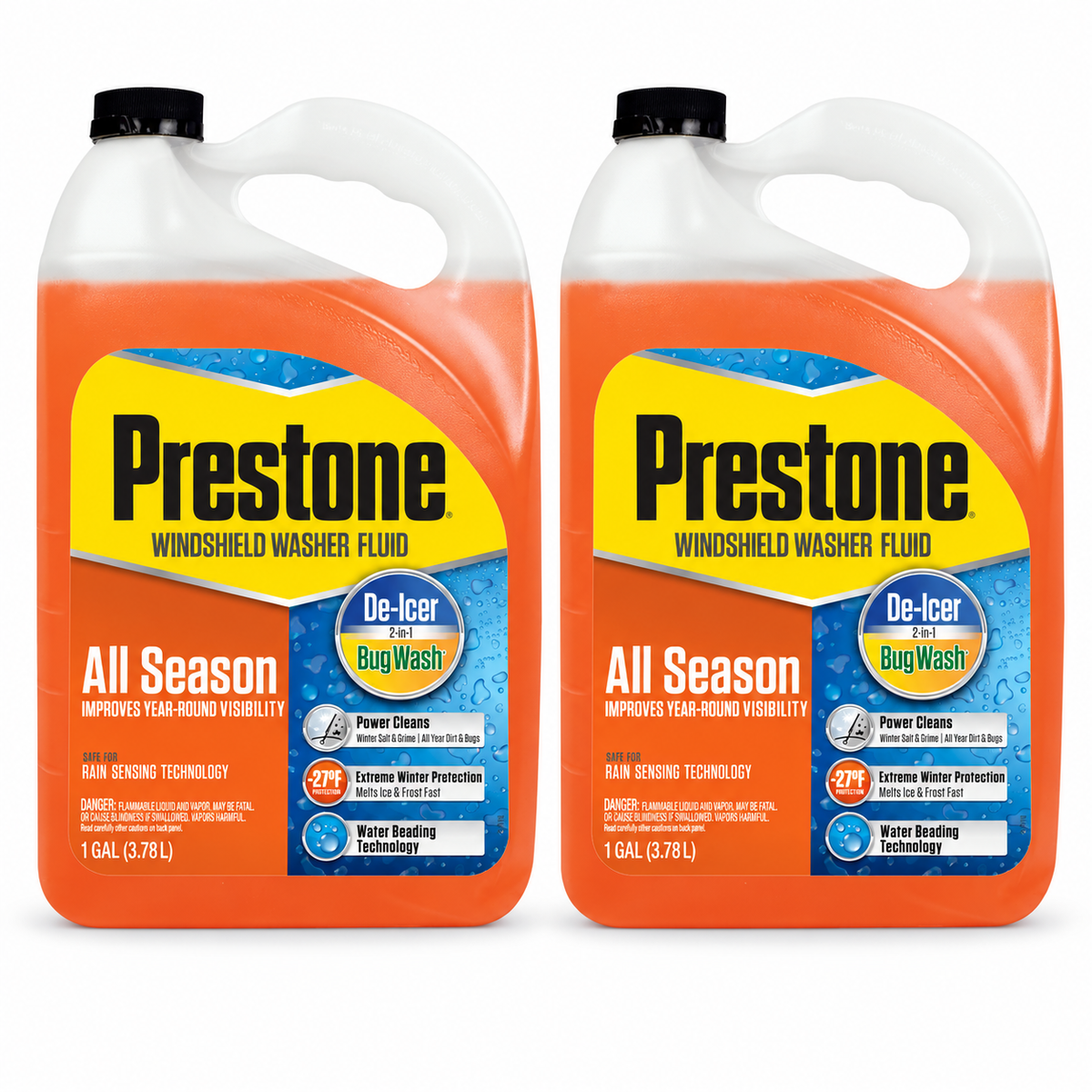 Prestone AS658 Deluxe 2-in-1 Windshield Washer Fluid, 1 Gallon - two 1-gallon bottles