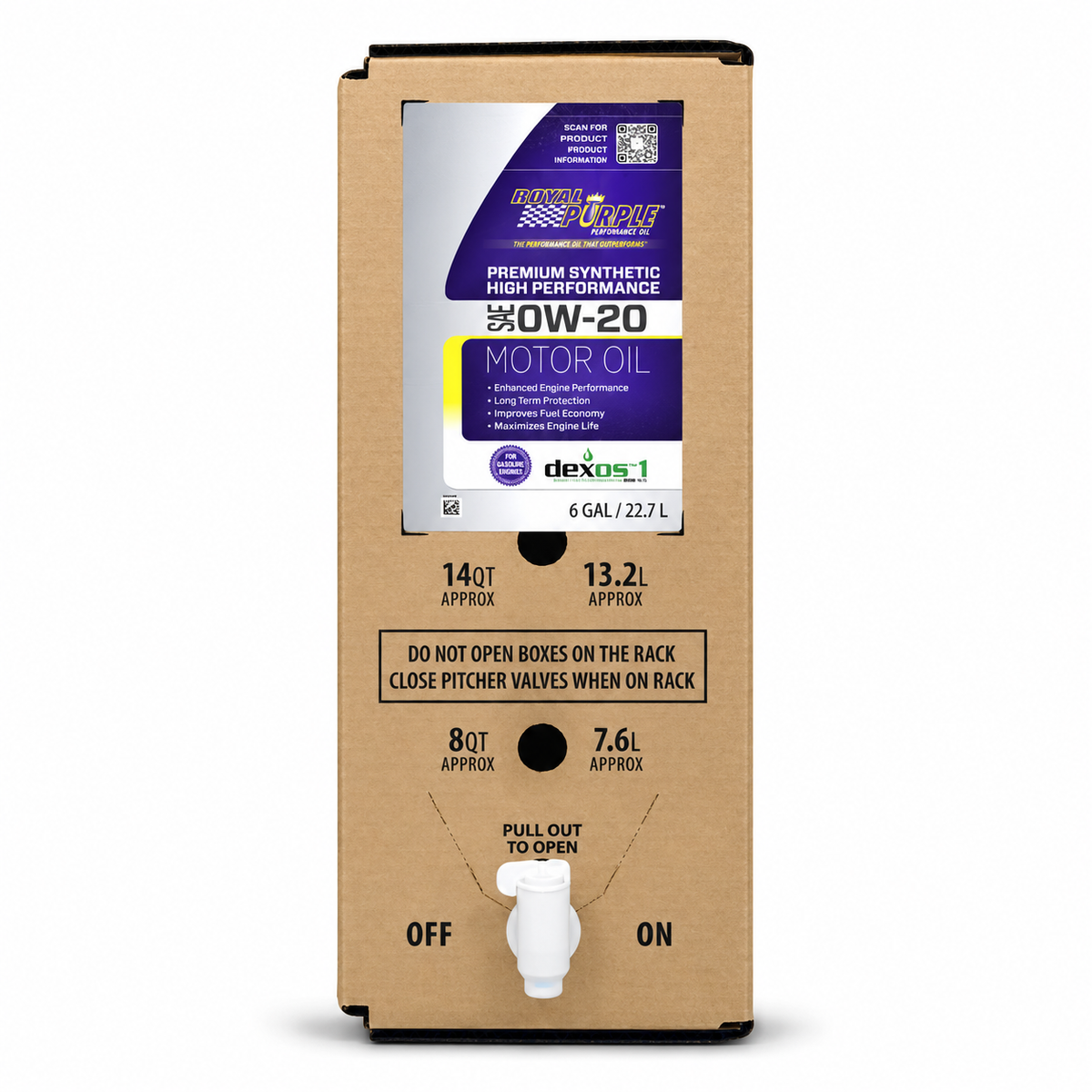 Royal Purple Full Synthetic Motor Oil 0W-20 in a 6-Gallon EcoBox