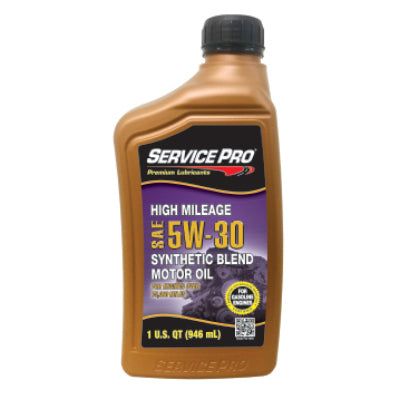 Service Pro 5W-30 High Mileage Synthetic Blend Motor Oil 1 Qt — Full Case of 6 (6 × 1 qt)