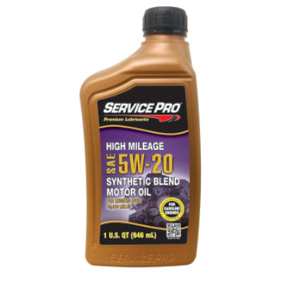 Service Pro 5W-20 High Mileage Synthetic Blend Motor Oil 1 Qt — Full Case of 6 (6 × 1 qt)