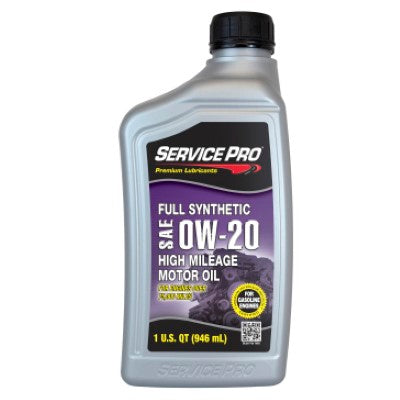 Service Pro 0W-20 High Mileage Full Synthetic Motor Oil 1 Qt — Full Case of 6 (6 × 1 qt)