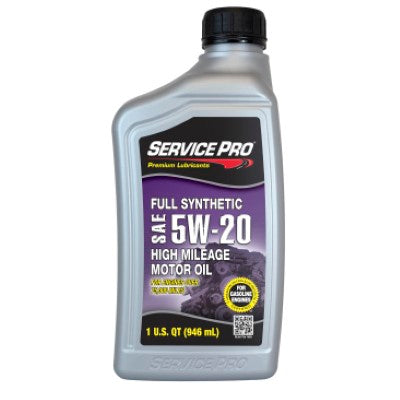 Service Pro 5W-20 High Mileage Full Synthetic Motor Oil 1 Qt — Full Case of 6 (6 × 1 qt)
