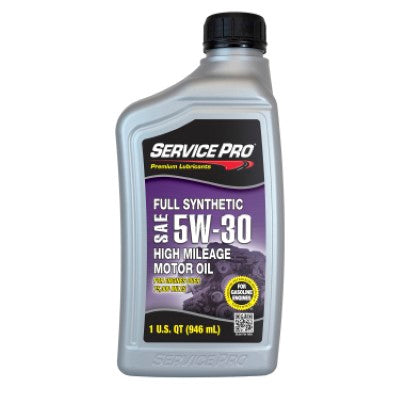 Service Pro 5W-30 High Mileage Full Synthetic Motor Oil 1 Qt — Full Case of 6 (6 × 1 qt)