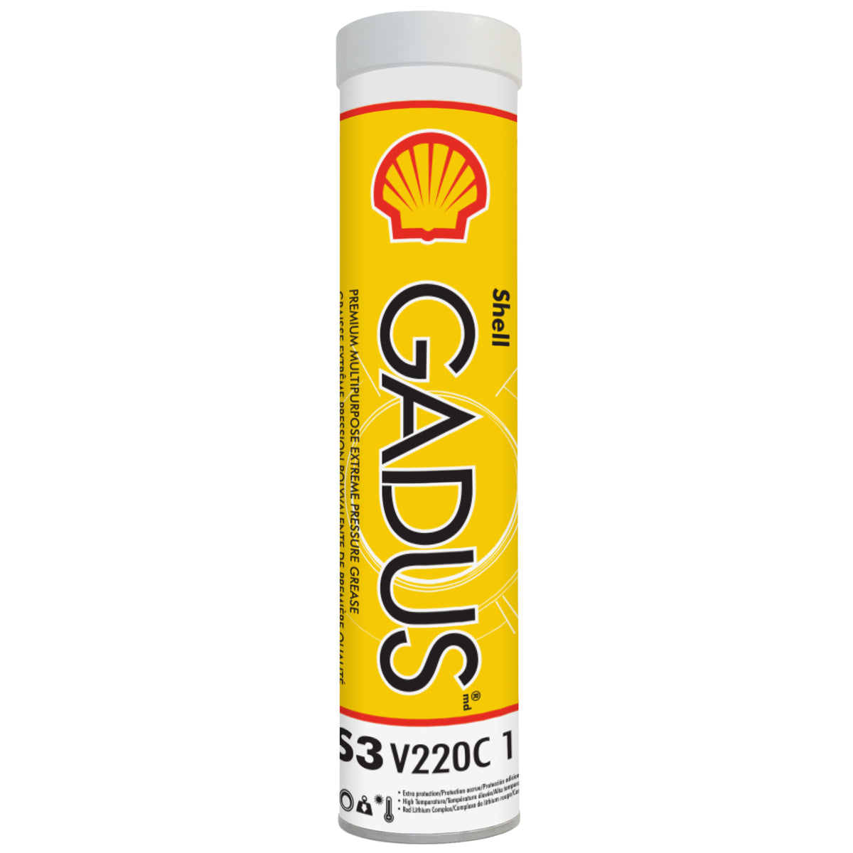 Shell Gadus S3 V220C NLGI 1 Grease, 400 g Tubes, Case of 10 — individual container shown