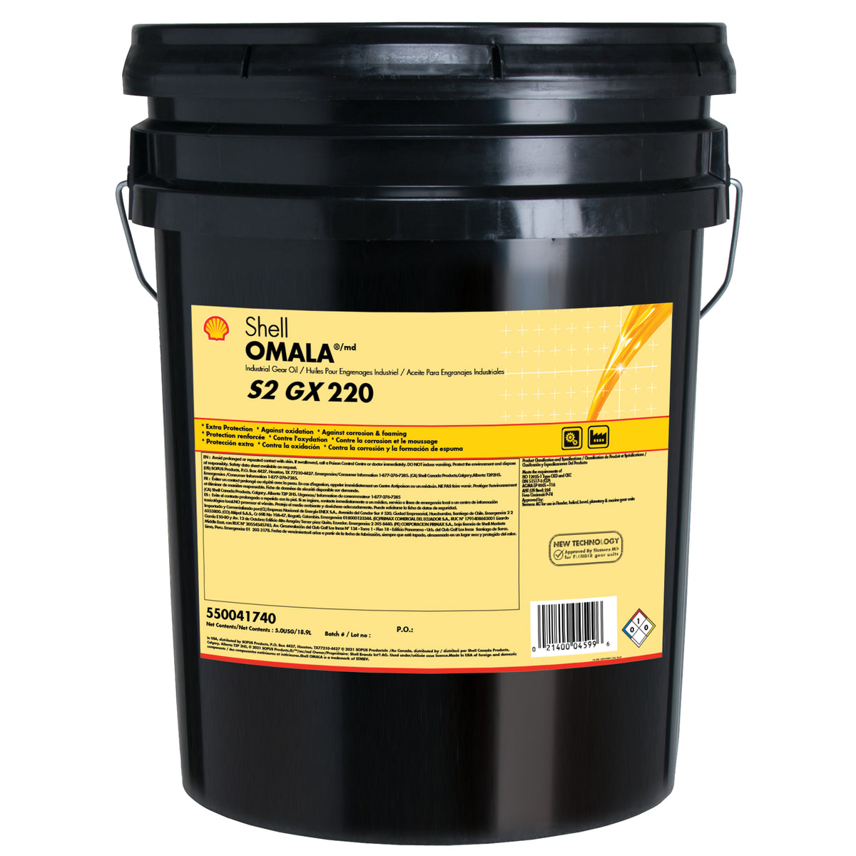Shell Omala S2 GX 220 Industrial Gear Oil, 35 lb Pail