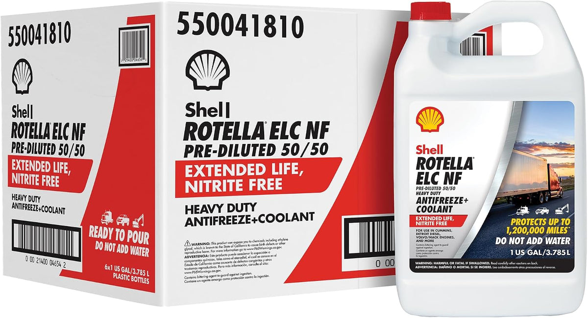 Shell Rotella ELC Nitrite-Free Antifreeze/Coolant, Red 50/50 Pre-Diluted, 1 Gallon, Case of 6