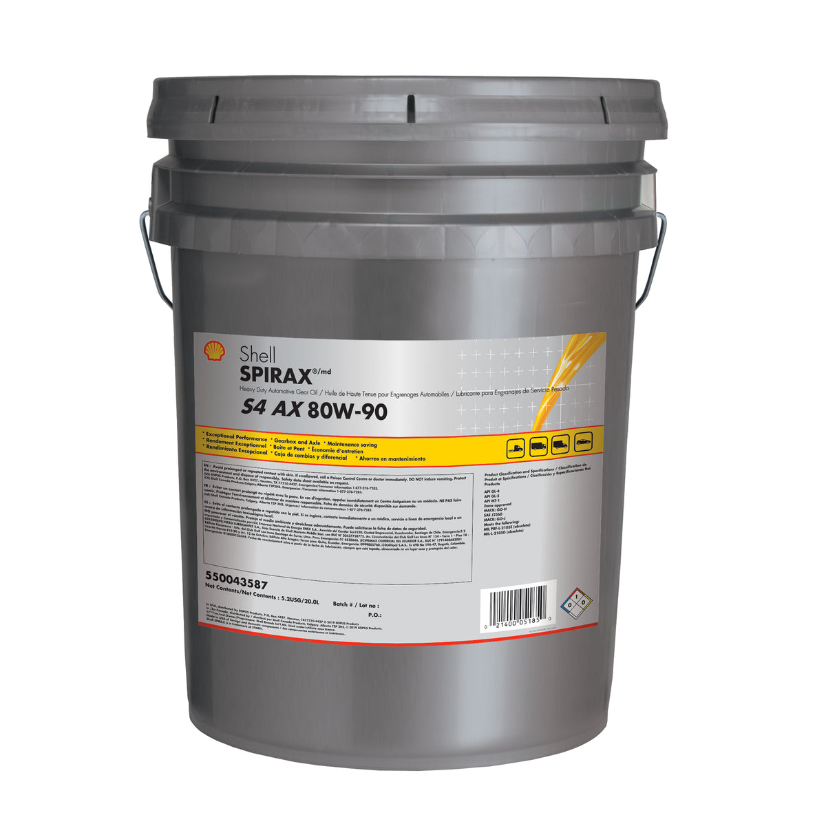 shell 80w90 Spirax S4 AX Gear Oil 20 Liter Pail